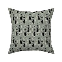 Mid Century Meow on Gray - Horizontal Rows