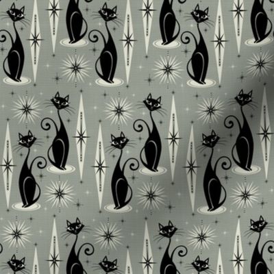 Mid Century Meow on Gray - Horizontal Rows