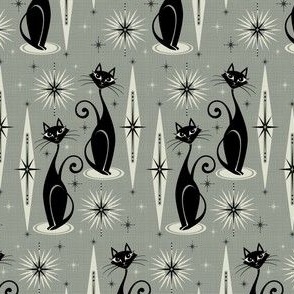 Mid Century Meow on Gray - Horizontal Rows