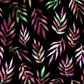 tropical purple leaves on black