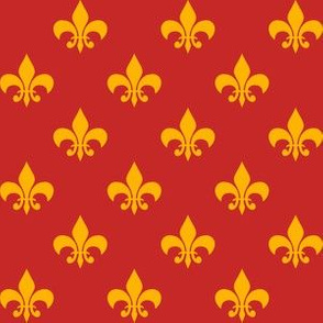 One Inch Yellow Gold Fleur-de-lis on Red