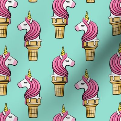 Unicorn Cones - Unicone - pink on teal - LAD19