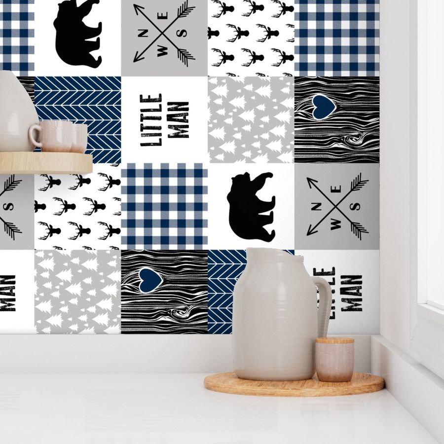 Little Man//Navy/Black - Wholecloth Cheater Quilt - Rotated