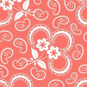Heartland Rose Paisley: Living Coral & White Floral Paisley