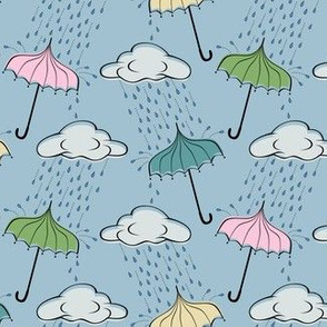 Umbrellas in a Rain Storm