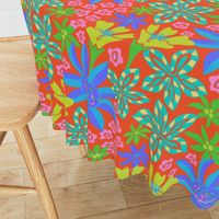 Summer of Love Bright Maximalist Boho Floral Botanical in Groovy Psychadelic 60s Purple Blue Turquoise Green Pink on Coral Orange - UnBlink Studio by Jackie Tahara