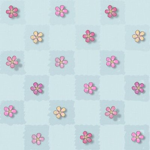 Widdle Bitty Bees-Just Flowers Checkered-Pastel Blue