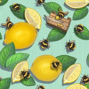 Mint Green Lemon Bee Fabric / Summer Kitchen Kids Quilt/Widdle Bitty Bees//Lemonade Stand
