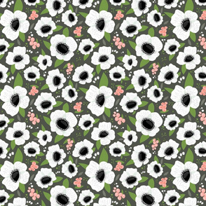 Floral Anemones Charcoal Small Scale