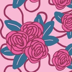 Pop of Cottage Meander / Med  / pink roses   on soft pink  