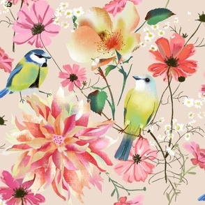 spring flowers with birds