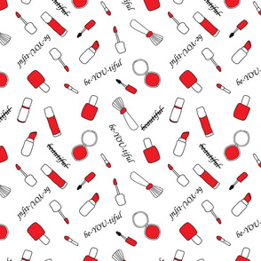 Seamless repeat pattern with doodle makeup/ cosmetics with self-affirmation. Beautiful.