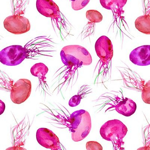 Pink jellyfish • watercolor pattern for baby girls