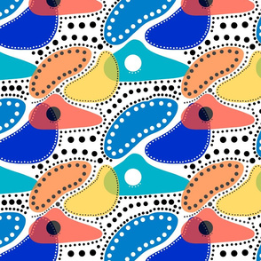 Australiana Dots - ochre & blue #2 (white)