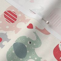 Cute love elephants - red, green and gray