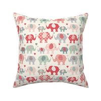 Cute love elephants - red, green and gray