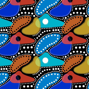 Australiana Dots - ochre & blue #4 (black) 