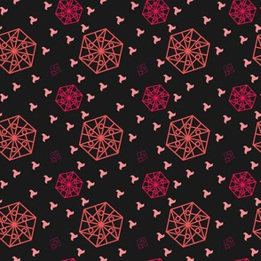 Hexagon and Squares Black pink tones