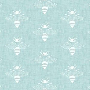 Bees - Mint - Linen Texture