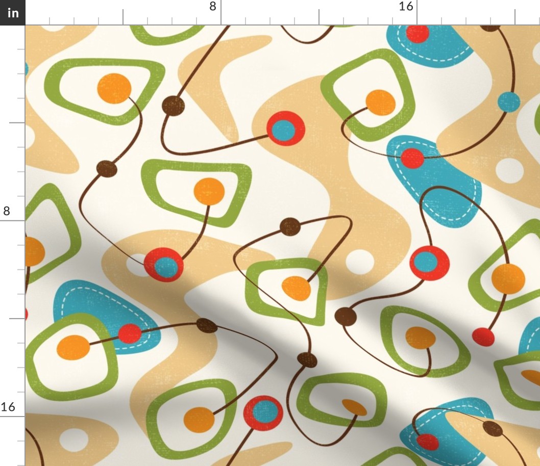 Abstract shapes pattern - blue, beige, green, orange and red