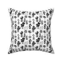 Potted Plant Pattern in Black and White