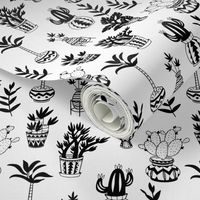 Potted Plant Pattern in Black and White