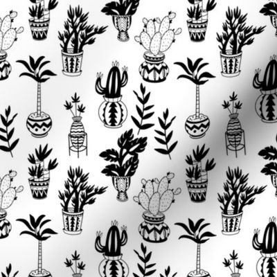 Potted Plant Pattern in Black and White