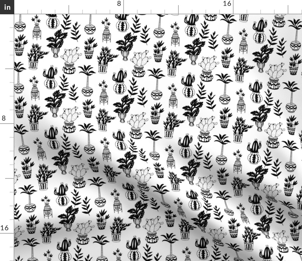 Potted Plant Pattern in Black and White