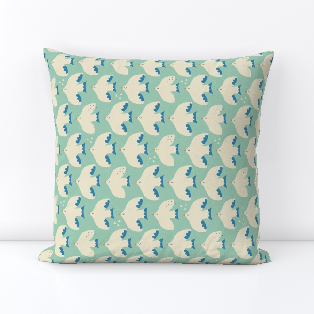 Serene birds - mint, orange and blue