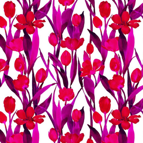 Red and Pink Tulips in Watercolor