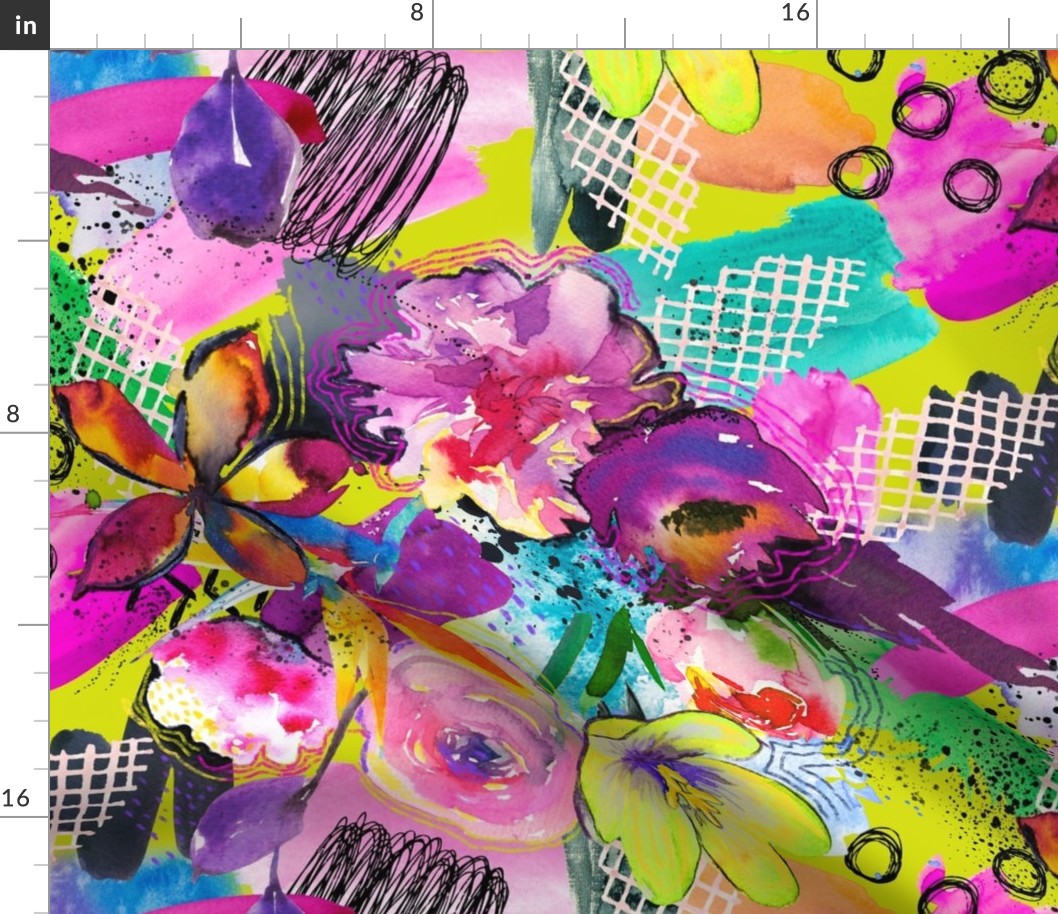 Neon Maximalist Sketchy Floral Fabric | Spoonflower