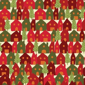 Colorful Red Green Christmas Houses