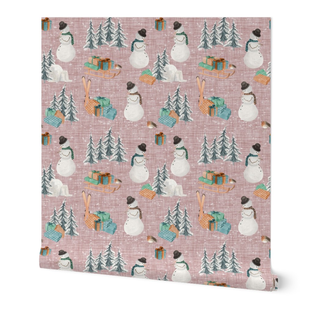 Woodland Winter Snowman // Quicksand Pink Linen