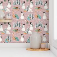 Woodland Winter Snowman // Quicksand Pink Linen