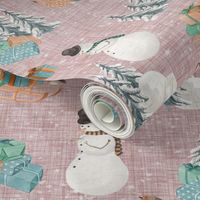 Woodland Winter Snowman // Quicksand Pink Linen