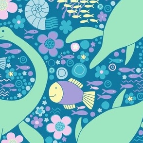 Swimming with plesiosaurs - mint and lilac pastel Large