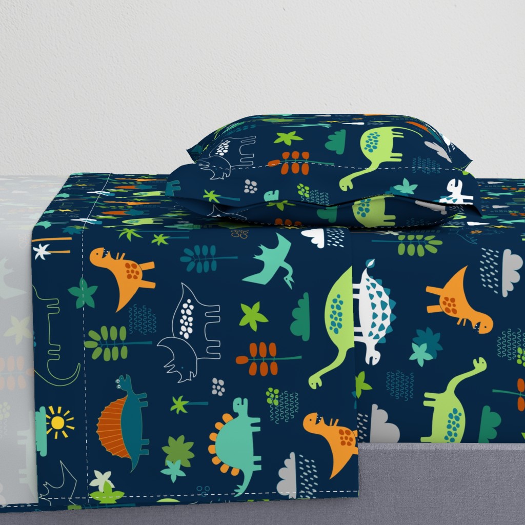 Dinosaur land - green, rust and navy - Large