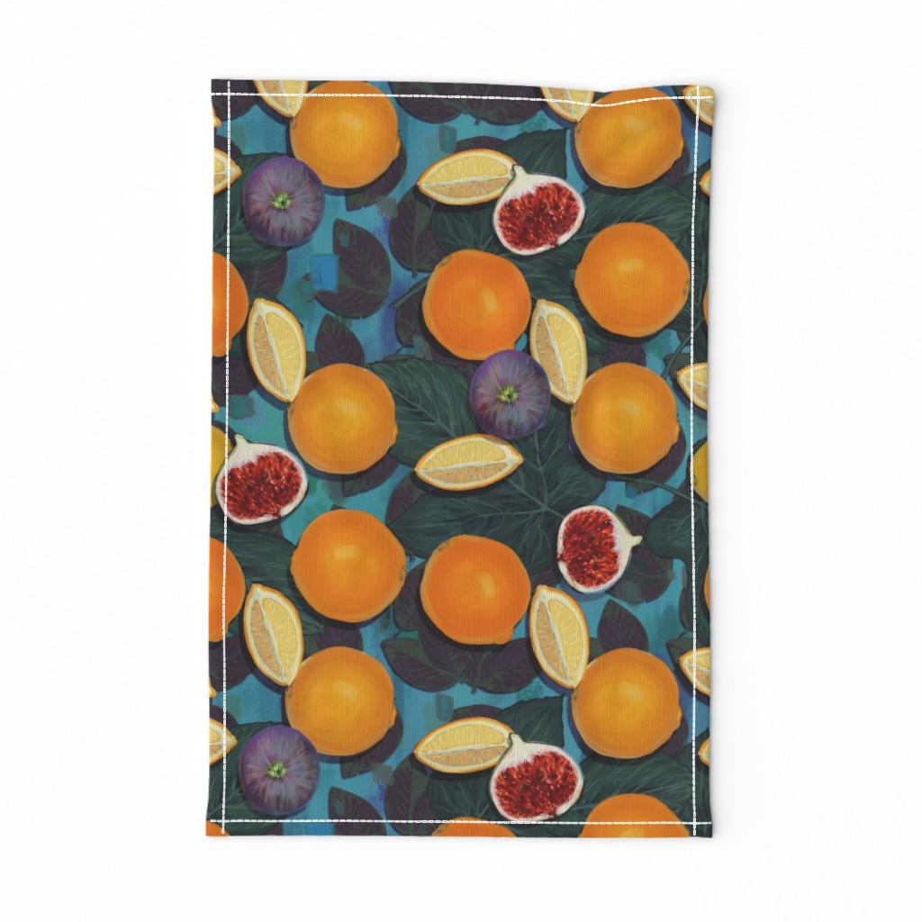 Bold Orange and Figs on Phthalo Blue//Maximalist Challenge//Retro Fruit Obsession//Kim Marshal