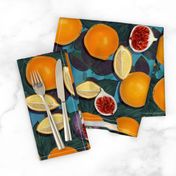 Bold Orange and Figs on Phthalo Blue//Maximalist Challenge//Retro Fruit Obsession//Kim Marshal