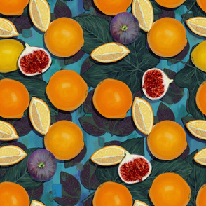 Bold Orange and Figs on Phthalo Blue//Maximalist Challenge//Retro Fruit Obsession//Kim Marshal