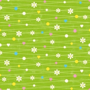Flowery spring meadow with dots and hearts