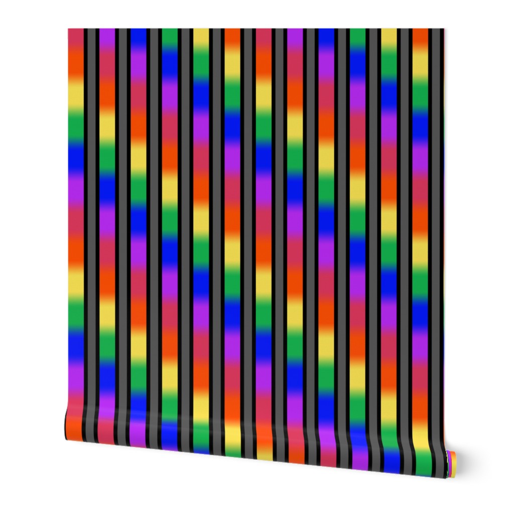 Rainbow Revelry Stripes on Black and Grey