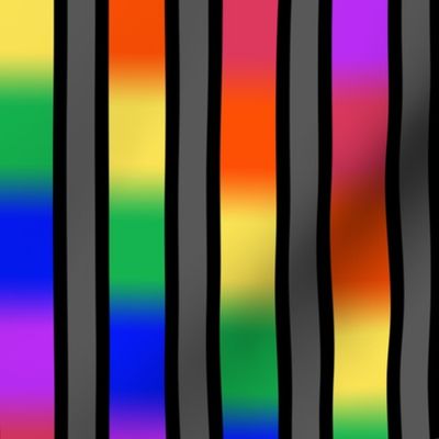 Rainbow Revelry Stripes on Black and Grey