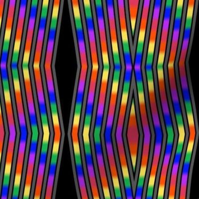 Medium - Rainbow Revelry Black Pinched Stripes on Double Diamond Pattern