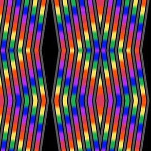 Medium - Rainbow Revelry Black Pinched Stripes on Double Diamond Pattern