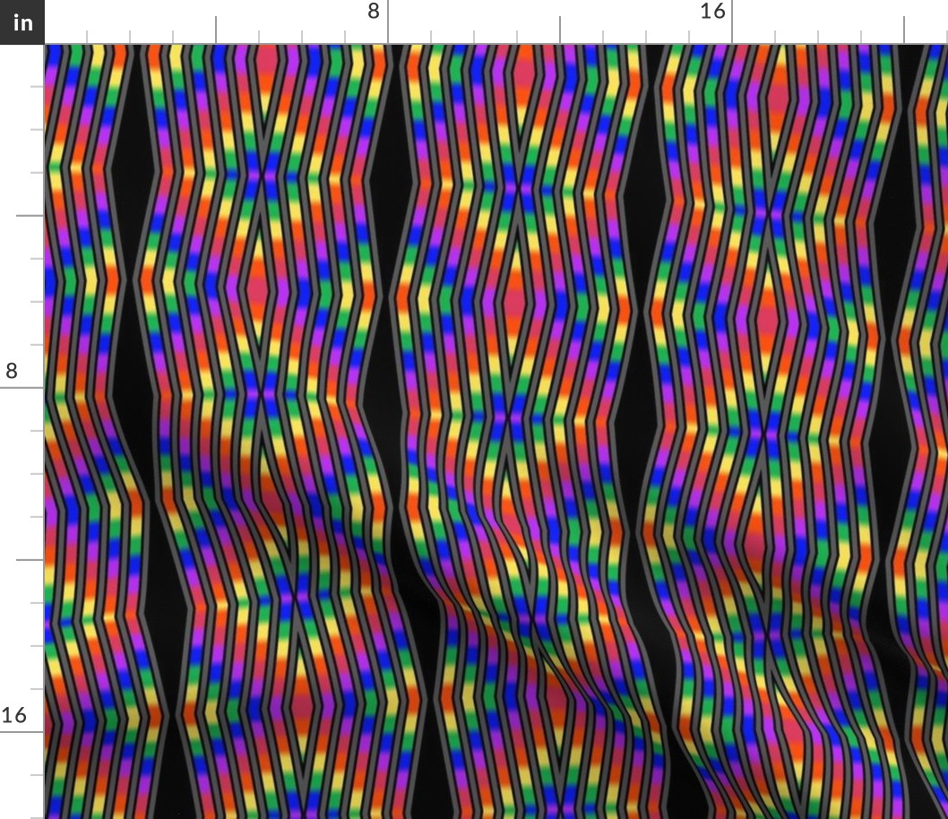 Medium - Rainbow Revelry Black Pinched Stripes on Double Diamond Pattern