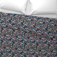 horse multi coat floral horses fabric - navy