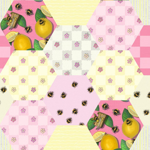 Horizontal Pink Lemonade Yellow Hexagon Cheater Quilt-Widdle Bitty Bees-KimMarshall
