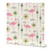 Retro Flamingo Oasis With Sunbursts