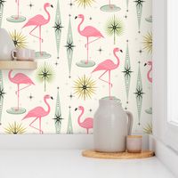 Retro Flamingo Oasis With Sunbursts